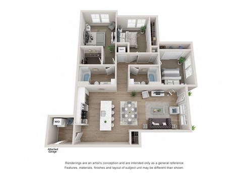 Floor plan for 3 beds, 2 baths, 1352 sqft